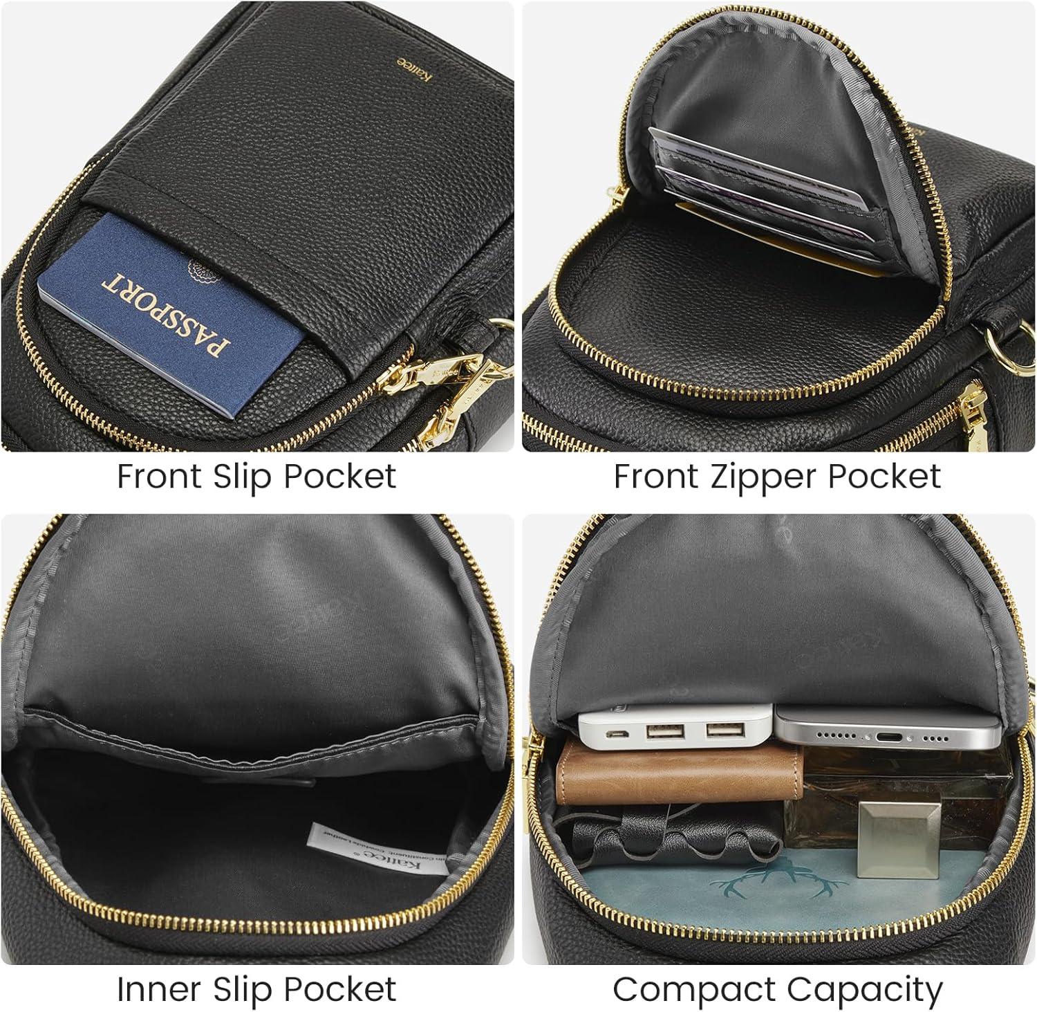 imageKattee Sling Bag for Women Leather Fanny Packs Crossbody Purse Small Chest Bag for Travel with RFID BlockingBlack
