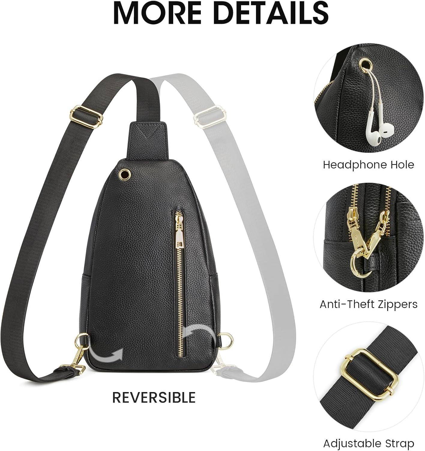 imageKattee Sling Bag for Women Leather Fanny Packs Crossbody Purse Small Chest Bag for Travel with RFID BlockingBlack