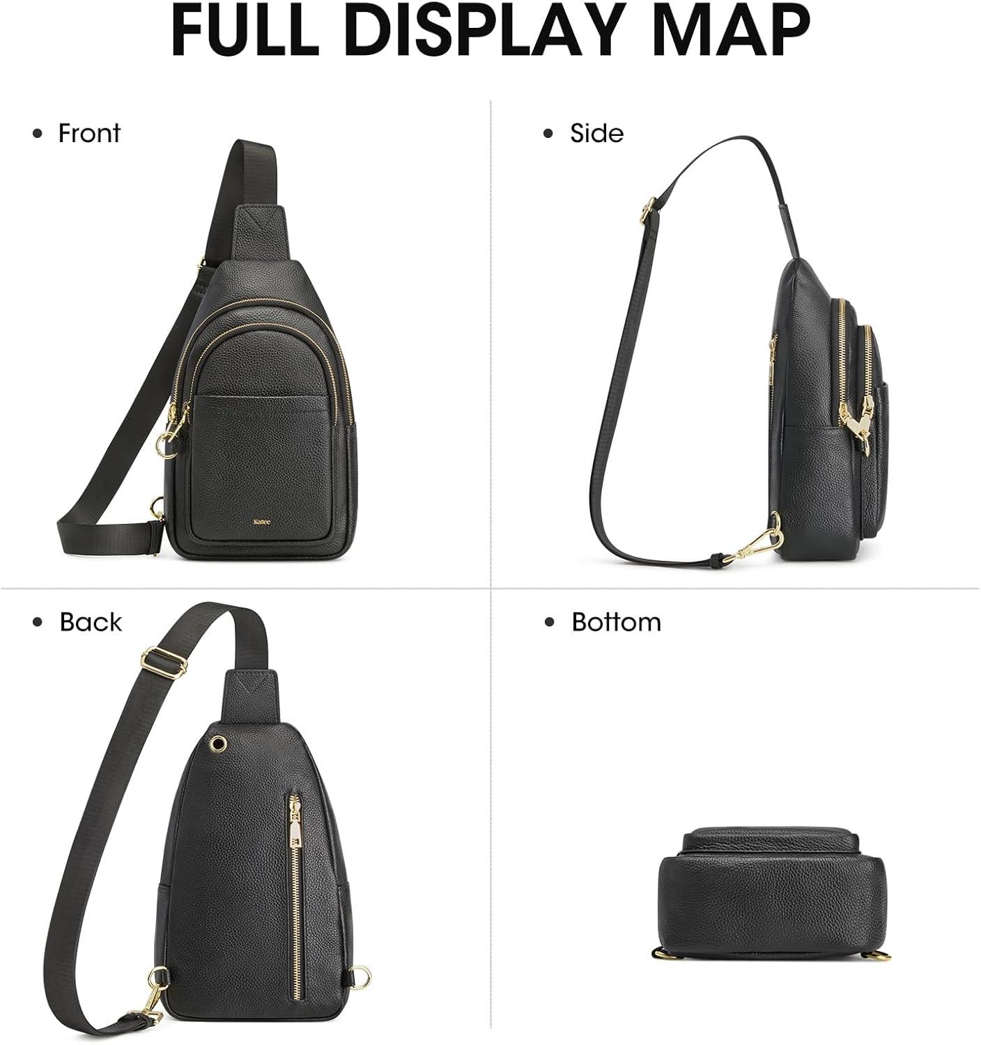 imageKattee Sling Bag for Women Leather Fanny Packs Crossbody Purse Small Chest Bag for Travel with RFID BlockingBlack
