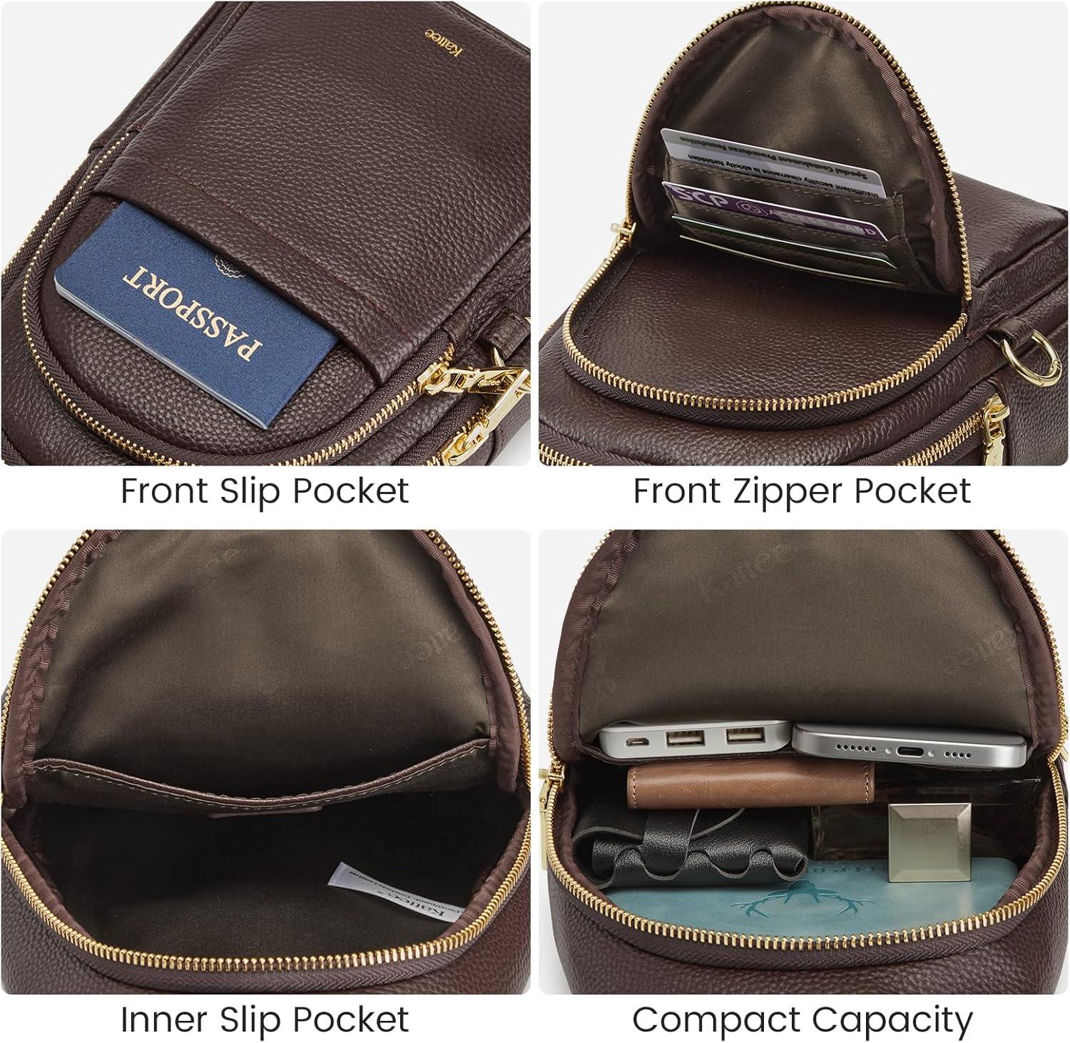 imageKattee Sling Bag for Women Leather Fanny Packs Crossbody Purse Small Chest Bag for Travel with RFID BlockingCoffee