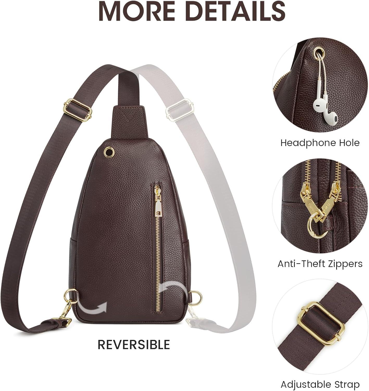 imageKattee Sling Bag for Women Leather Fanny Packs Crossbody Purse Small Chest Bag for Travel with RFID BlockingCoffee