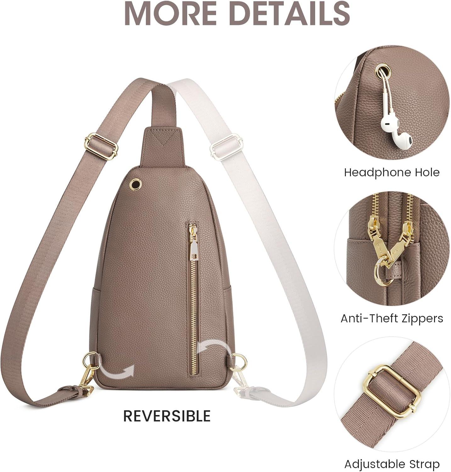 imageKattee Sling Bag for Women Leather Fanny Packs Crossbody Purse Small Chest Bag for Travel with RFID BlockingKhaki