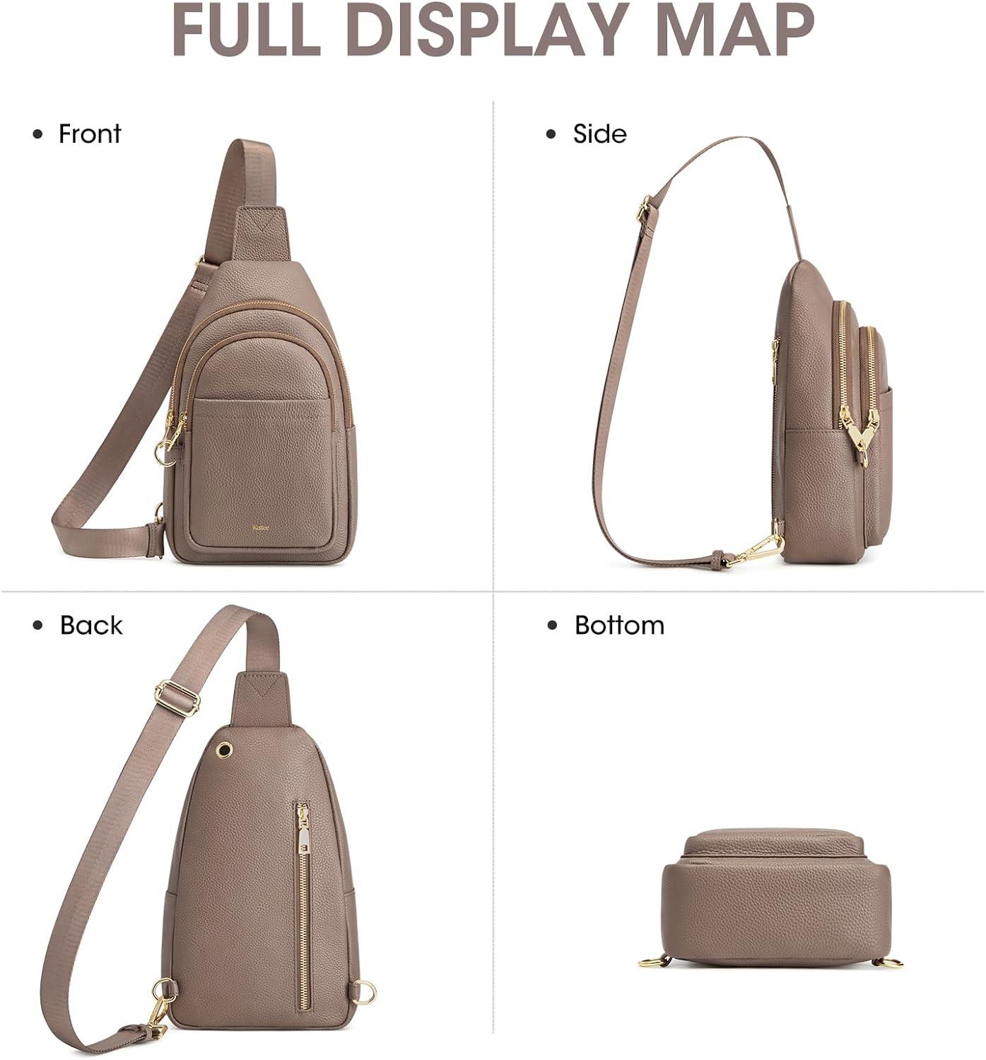 imageKattee Sling Bag for Women Leather Fanny Packs Crossbody Purse Small Chest Bag for Travel with RFID BlockingKhaki