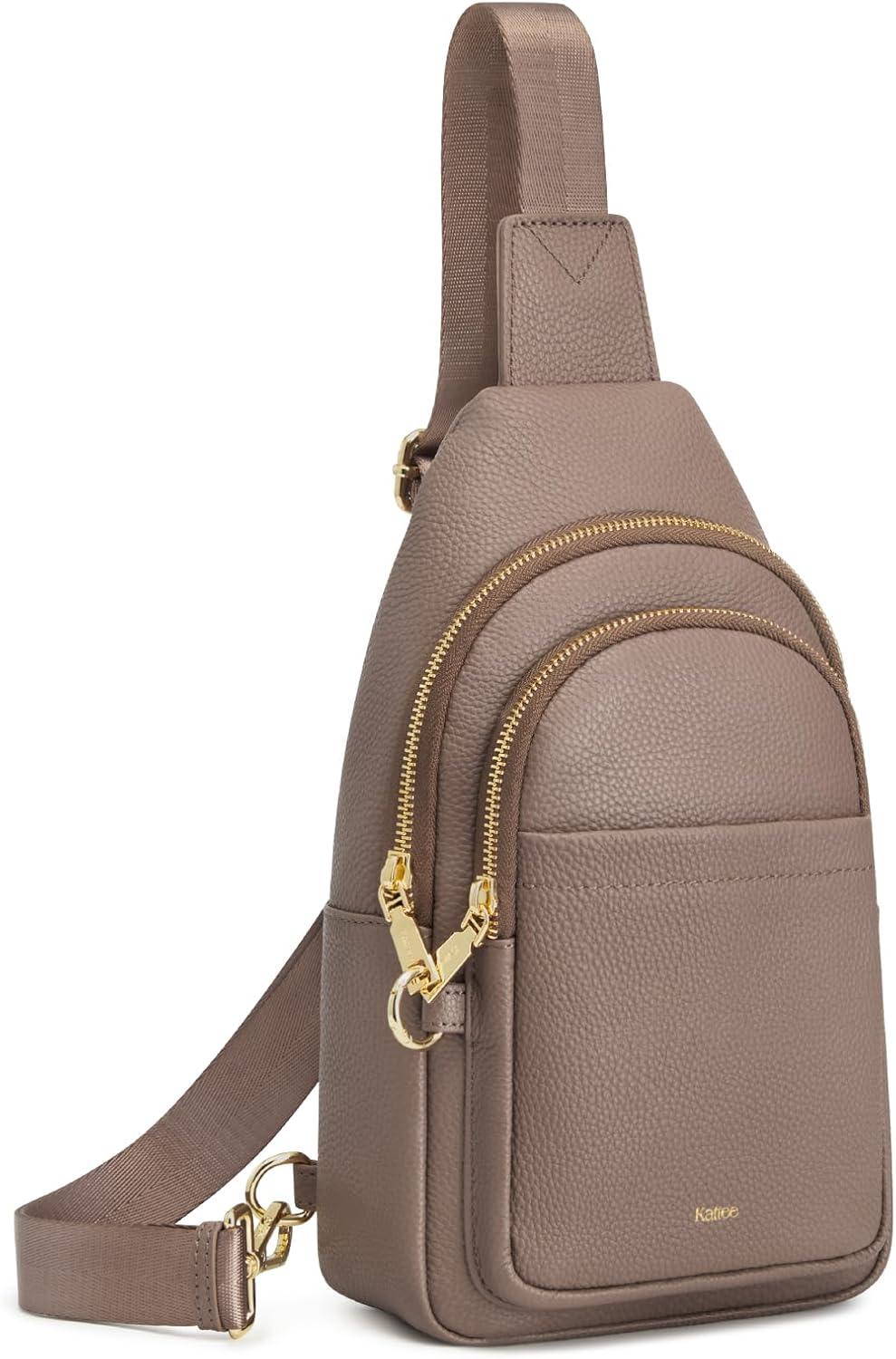 imageKattee Sling Bag for Women Leather Fanny Packs Crossbody Purse Small Chest Bag for Travel with RFID BlockingKhaki