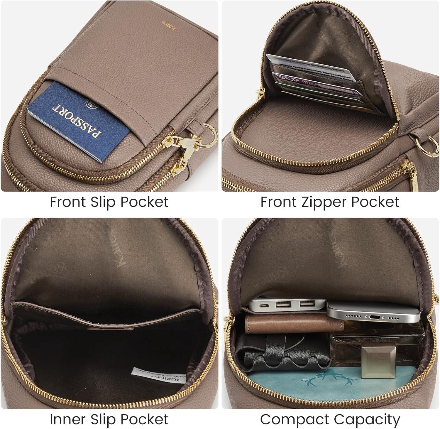 imageKattee Sling Bag for Women Leather Fanny Packs Crossbody Purse Small Chest Bag for Travel with RFID BlockingKhaki