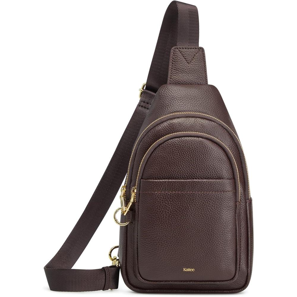 imageKattee Sling Bag for Women Leather Fanny Packs Crossbody Purse Small Chest Bag for Travel with RFID BlockingCoffee