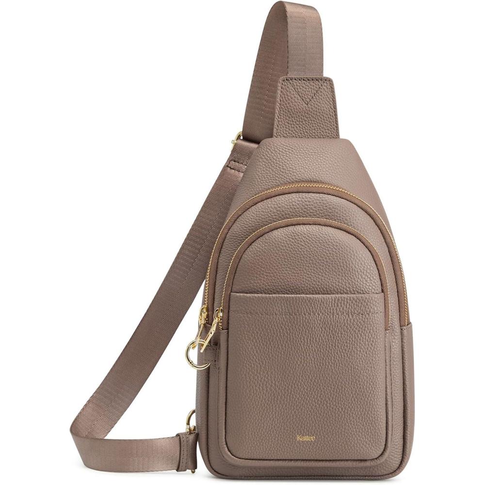 imageKattee Sling Bag for Women Leather Fanny Packs Crossbody Purse Small Chest Bag for Travel with RFID BlockingKhaki