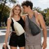 Kattee Sling Bag for Women, Leather Fanny Packs Crossbody Purse, Small Chest Bag for Travel with RFID Blocking(Beige)