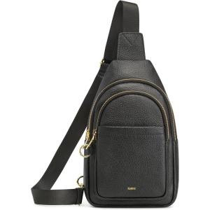 Kattee Sling Bag for Women, Leather Fanny Packs Crossbody Purse, Small Chest Bag for Travel with RFID Blocking(Black)
