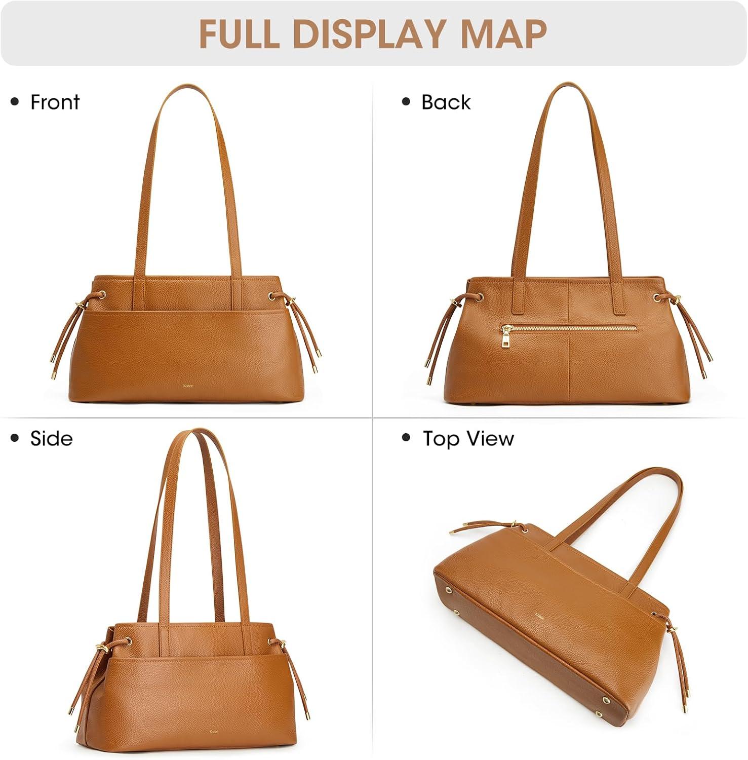 imageKattee Genuine Leather Shoulder Bags for Women Hobo Tote Handbags with Zipper Compartment for TravelBrown