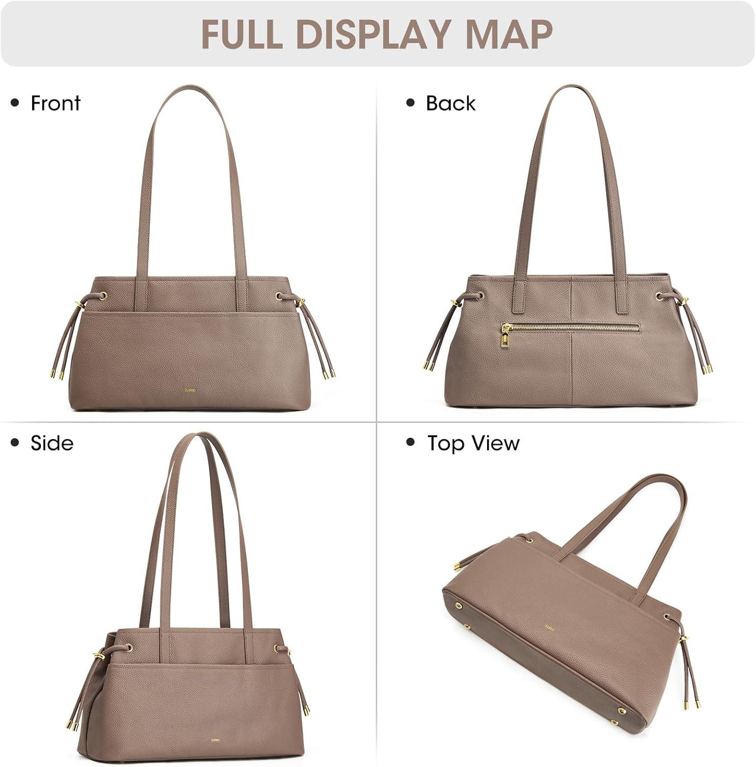imageKattee Genuine Leather Shoulder Bags for Women Hobo Tote Handbags with Zipper Compartment for TravelKhaki