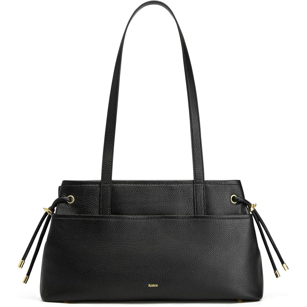 imageKattee Genuine Leather Shoulder Bags for Women Hobo Tote Handbags with Zipper Compartment for TravelBlack
