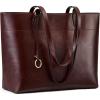 Kattee Vintage Genuine Leather Tote Bag for Women Work Large Tote with Zipper Compartment Handbags Travel(Red)
