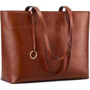 Kattee Vintage Genuine Leather Tote Bag for Women Work Large Tote with Zipper Compartment Handbags Travel(Dark Brown)