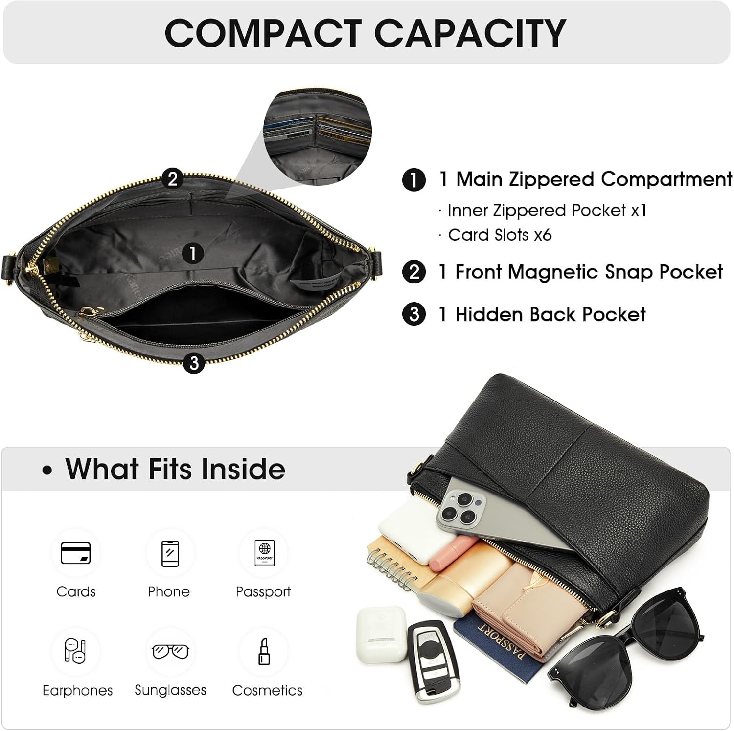 image:imageKattee Genuine Leather Crossbody Bags for Women Small Purse Travel Genuine leather Adjustable strap versatile carry Fits essentials Ideal for daily travelBlack