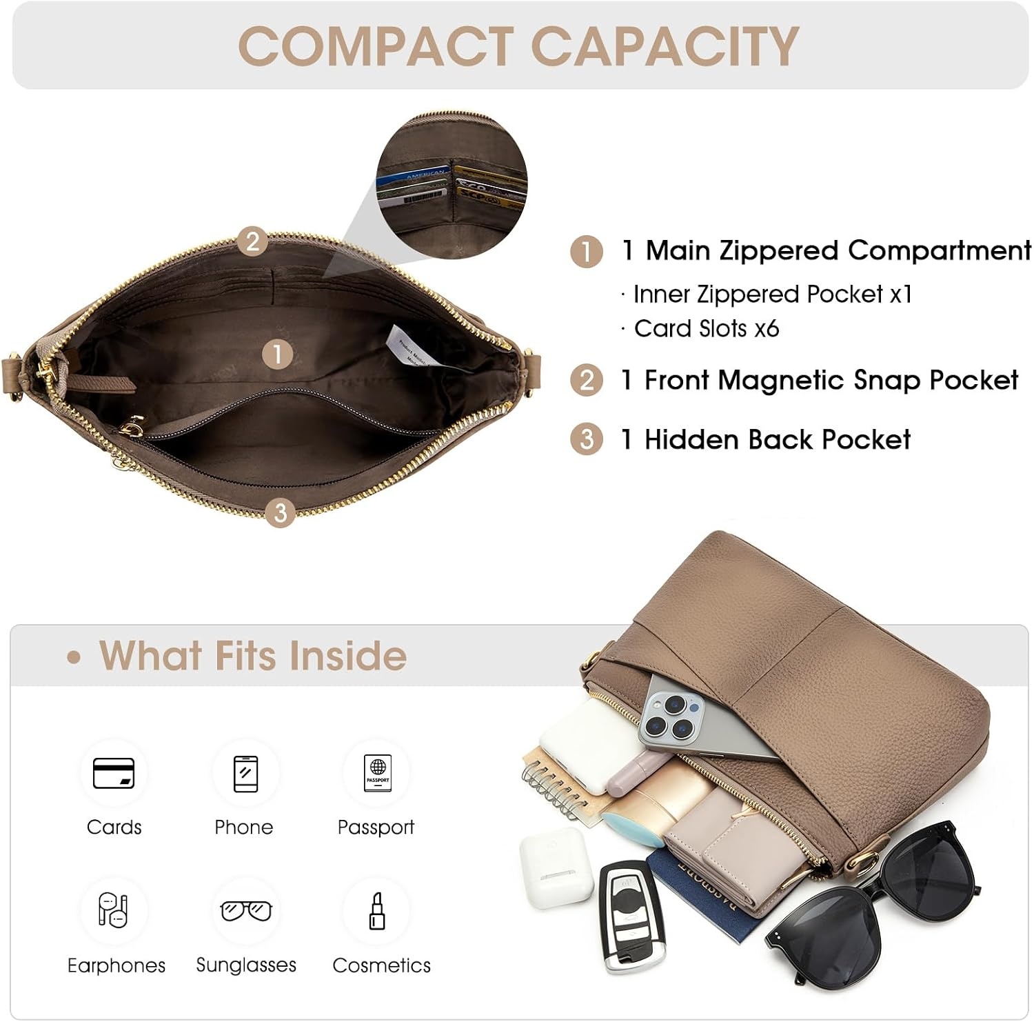 image:imageKattee Genuine Leather Crossbody Bags for Women Small Purse Travel Genuine leather Adjustable strap versatile carry Fits essentials Ideal for daily travelApricot