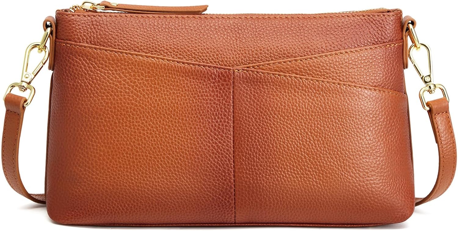 image:imageKattee Genuine Leather Crossbody Bags for Women Small Purse Travel Genuine leather Adjustable strap versatile carry Fits essentials Ideal for daily travelBrown