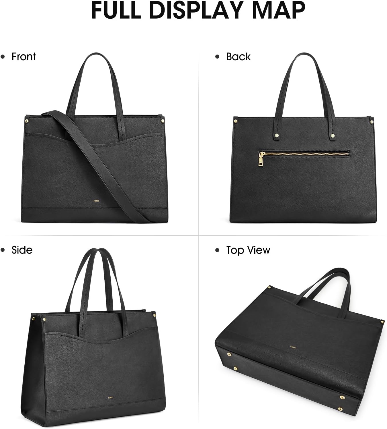 image:imageKattee Genuine Leather Tote Bags for Women Large Work Tote with Laptop Compartment Shoulder Handbag Computer Bag BriefcaseBlack