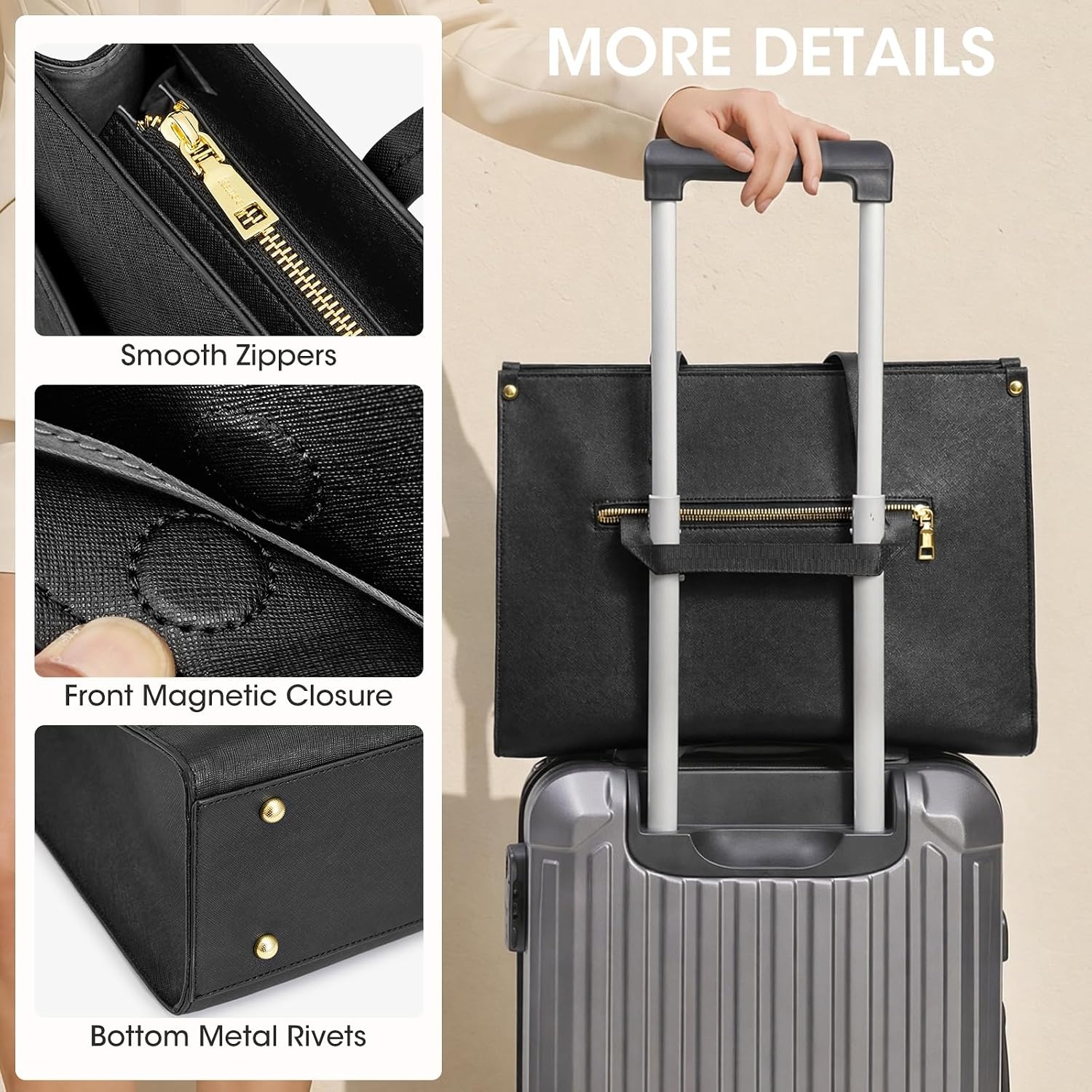 image:imageKattee Genuine Leather Tote Bags for Women Large Work Tote with Laptop Compartment Shoulder Handbag Computer Bag BriefcaseBlack