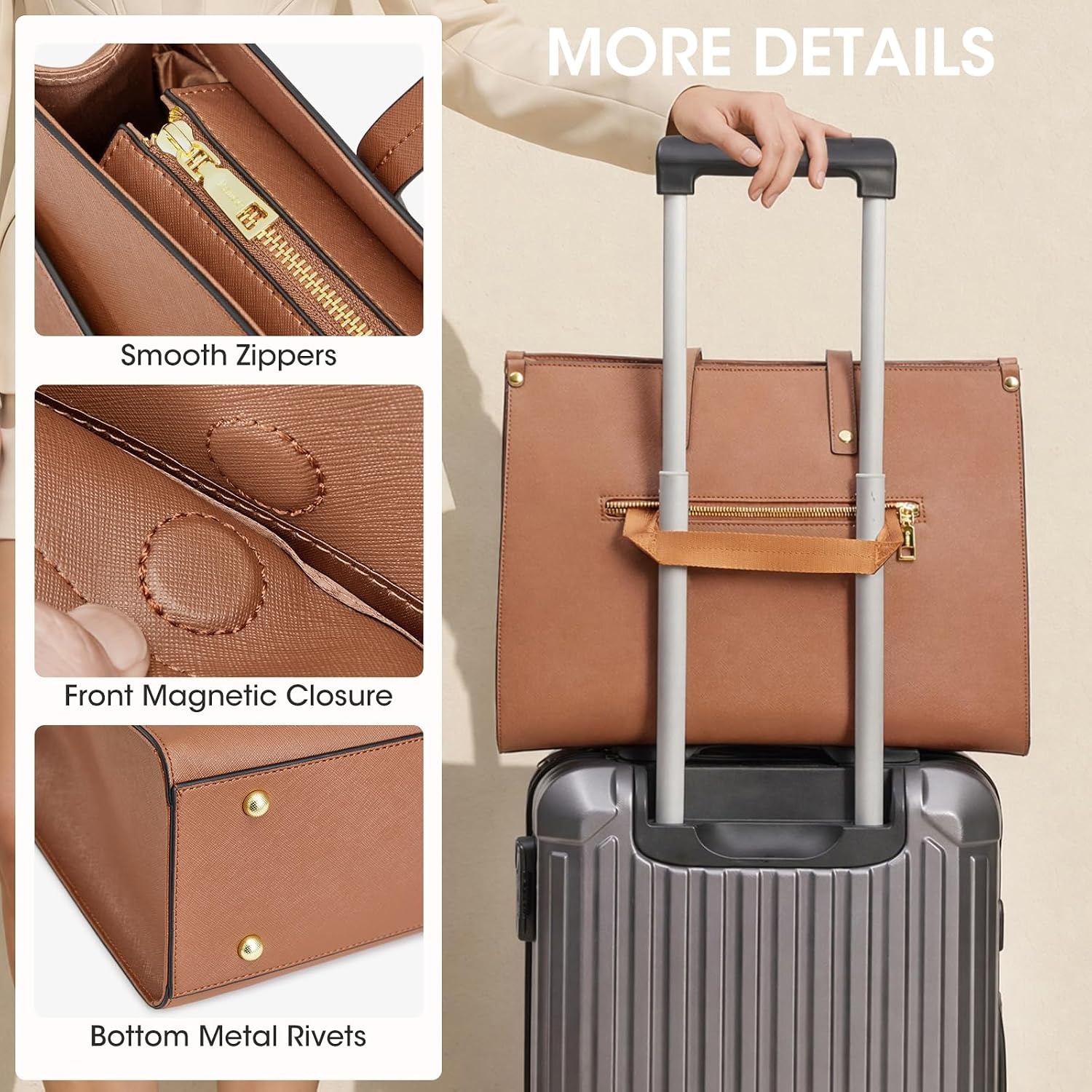 image:imageKattee Genuine Leather Tote Bags for Women Large Work Tote with Laptop Compartment Shoulder Handbag Computer Bag BriefcaseBrown
