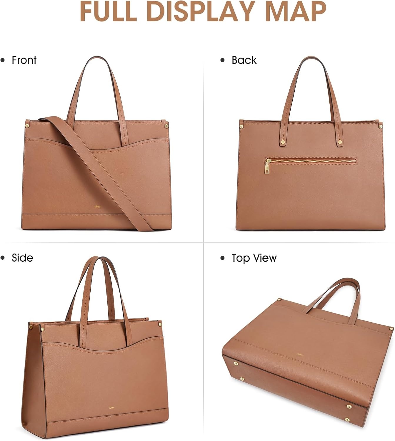 image:imageKattee Genuine Leather Tote Bags for Women Large Work Tote with Laptop Compartment Shoulder Handbag Computer Bag BriefcaseBrown