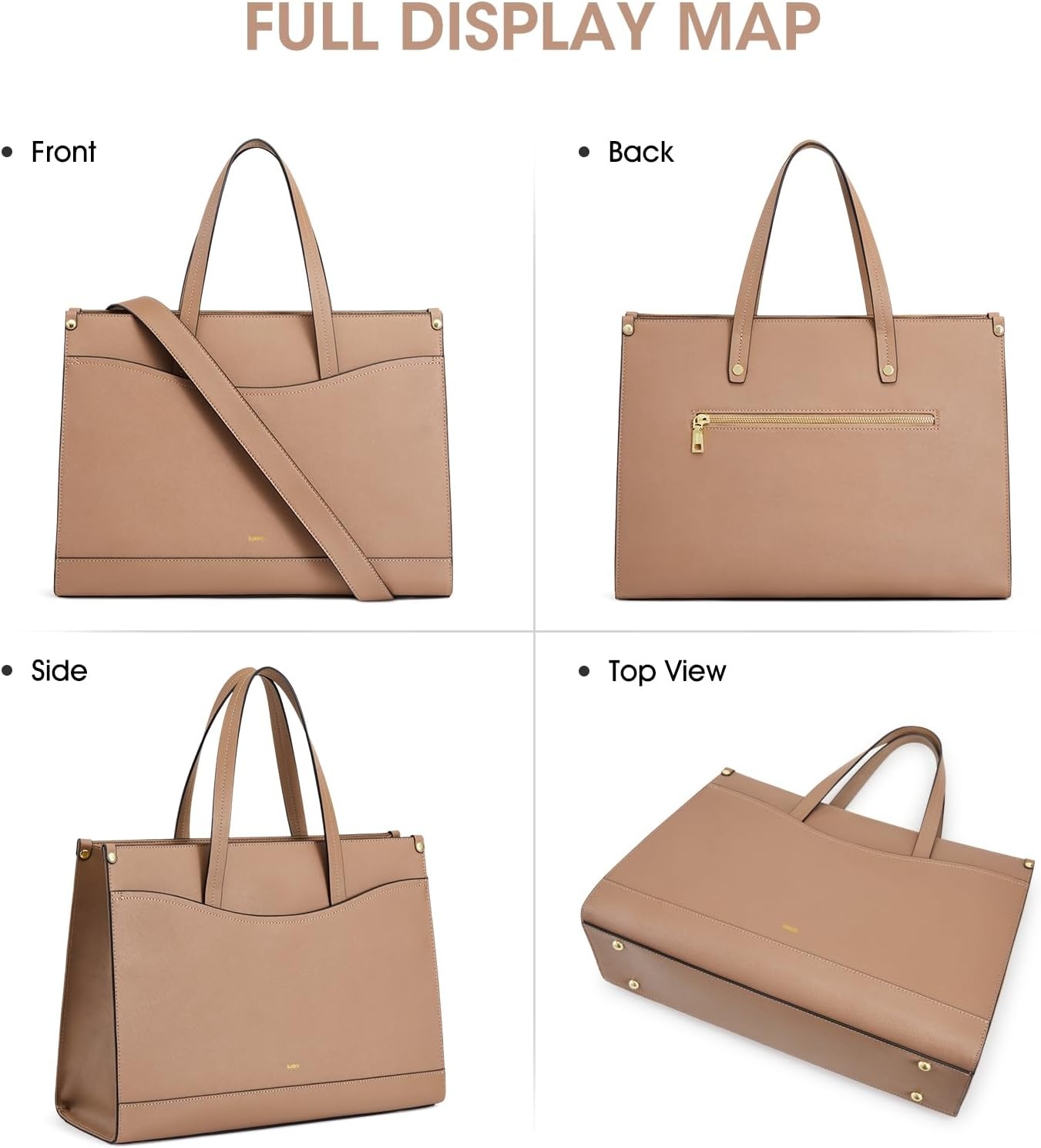 image:imageKattee Genuine Leather Tote Bags for Women Large Work Tote with Laptop Compartment Shoulder Handbag Computer Bag BriefcaseKhaki