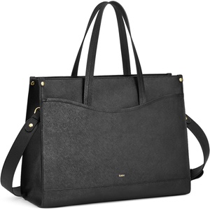 Kattee Genuine Leather Tote Bags for Women Large Work Tote with Laptop Compartment Shoulder Handbag Computer Bag Briefcase(Black)