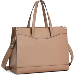Kattee Genuine Leather Tote Bags for Women Large Work Tote with Laptop Compartment Shoulder Handbag Computer Bag Briefcase(Khaki)