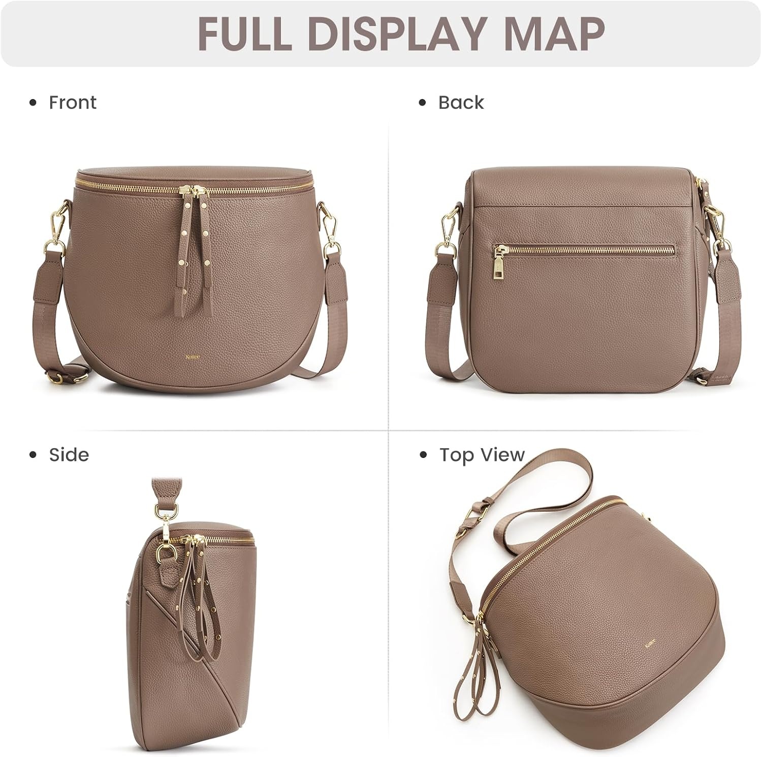 image:imageKattee Leather Crossbody Bum Bag for Women with Coin Purse Top grain pebbled leather with a detachable coin purse roomy storage 5 pockets in total and an adjustable strapKhaki
