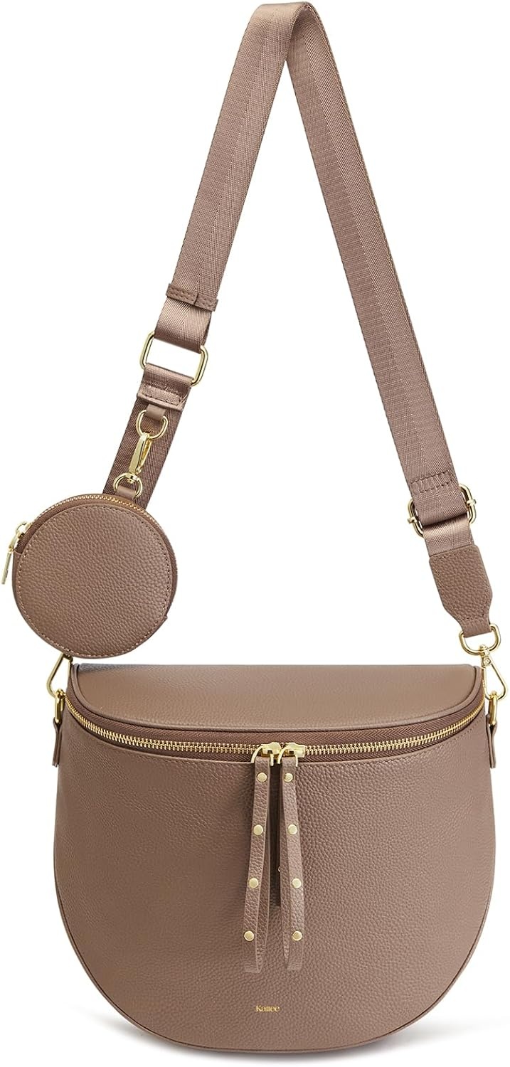 image:imageKattee Leather Crossbody Bum Bag for Women with Coin Purse Top grain pebbled leather with a detachable coin purse roomy storage 5 pockets in total and an adjustable strapKhaki