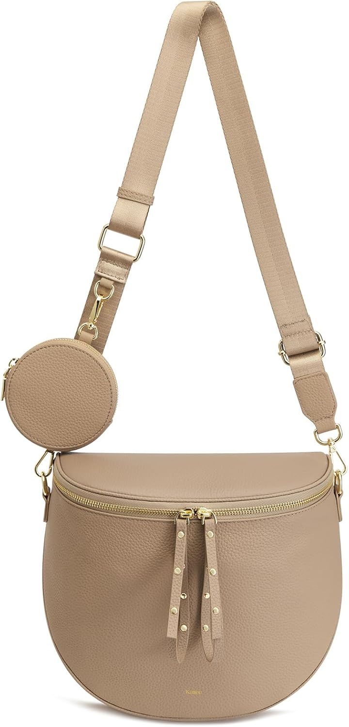 image:imageKattee Leather Crossbody Bum Bag for Women with Coin Purse Top grain pebbled leather with a detachable coin purse roomy storage 5 pockets in total and an adjustable strapApricot