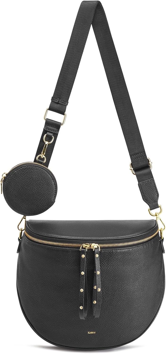 image:imageKattee Leather Crossbody Bum Bag for Women with Coin Purse Top grain pebbled leather with a detachable coin purse roomy storage 5 pockets in total and an adjustable strapBlack