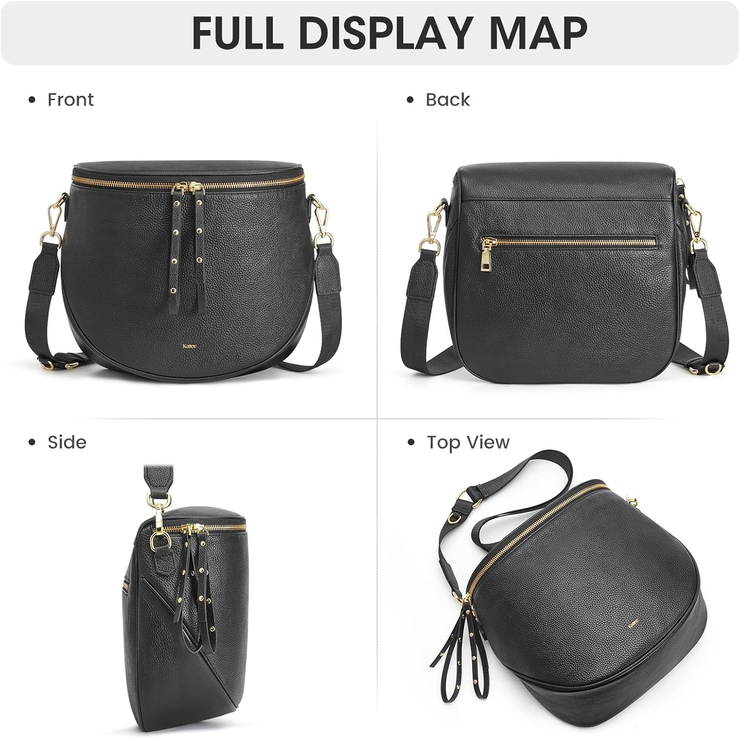 image:imageKattee Leather Crossbody Bum Bag for Women with Coin Purse Top grain pebbled leather with a detachable coin purse roomy storage 5 pockets in total and an adjustable strapBlack