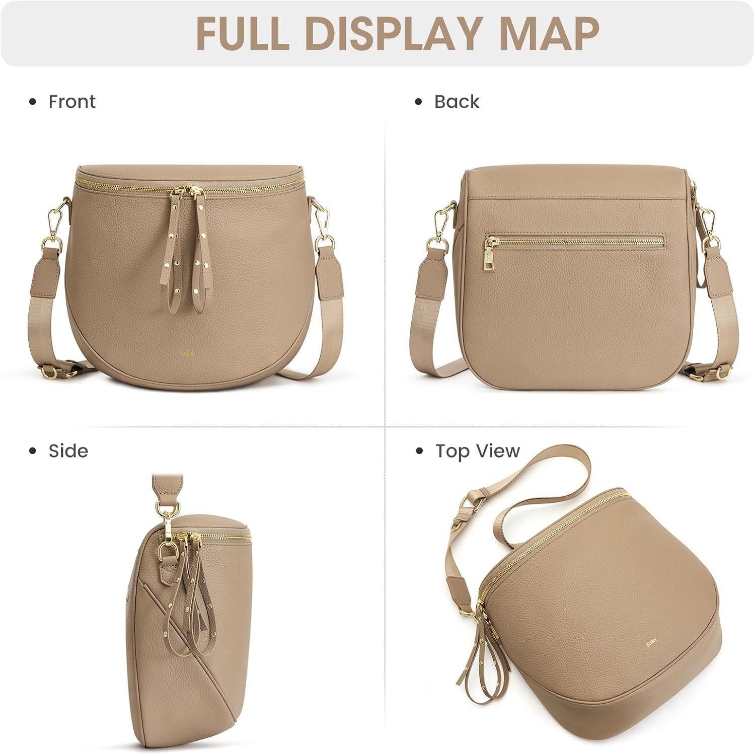 image:imageKattee Leather Crossbody Bum Bag for Women with Coin Purse Top grain pebbled leather with a detachable coin purse roomy storage 5 pockets in total and an adjustable strapApricot