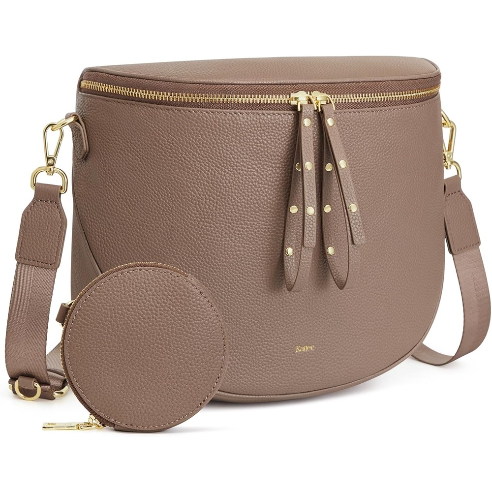 image:imageKattee Leather Crossbody Bum Bag for Women with Coin Purse Top grain pebbled leather with a detachable coin purse roomy storage 5 pockets in total and an adjustable strapKhaki