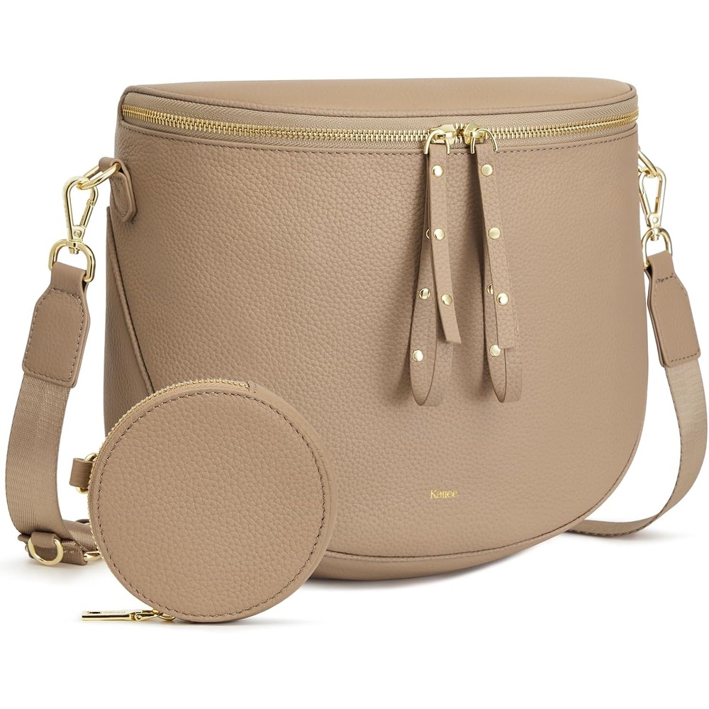 image:imageKattee Leather Crossbody Bum Bag for Women with Coin Purse Top grain pebbled leather with a detachable coin purse roomy storage 5 pockets in total and an adjustable strapApricot