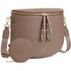 Kattee Leather Crossbody Bum Bag for Women with Coin Purse | Top grain pebbled leather with a detachable coin purse, roomy storage, 5 pockets in total and an adjustable strap.(Khaki)