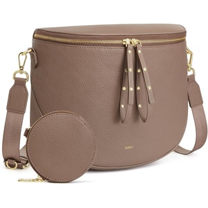 Kattee Leather Crossbody Bum Bag for Women with Coin Purse | Top grain pebbled leather with a detachable coin purse, roomy storage, 5 pockets in total and an adjustable strap.(Khaki)