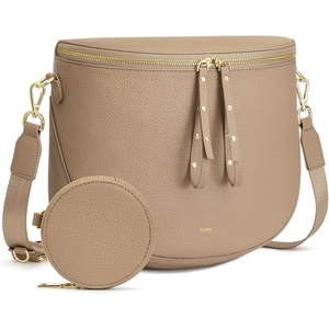 Kattee Leather Crossbody Bum Bag for Women with Coin Purse | Top grain pebbled leather with a detachable coin purse, roomy storage, 5 pockets in total and an adjustable strap.(Apricot)
