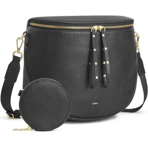 Kattee Leather Crossbody Bum Bag for Women with Coin Purse | Top grain pebbled leather with a detachable coin purse, roomy storage, 5 pockets in total and an adjustable strap.(Black)