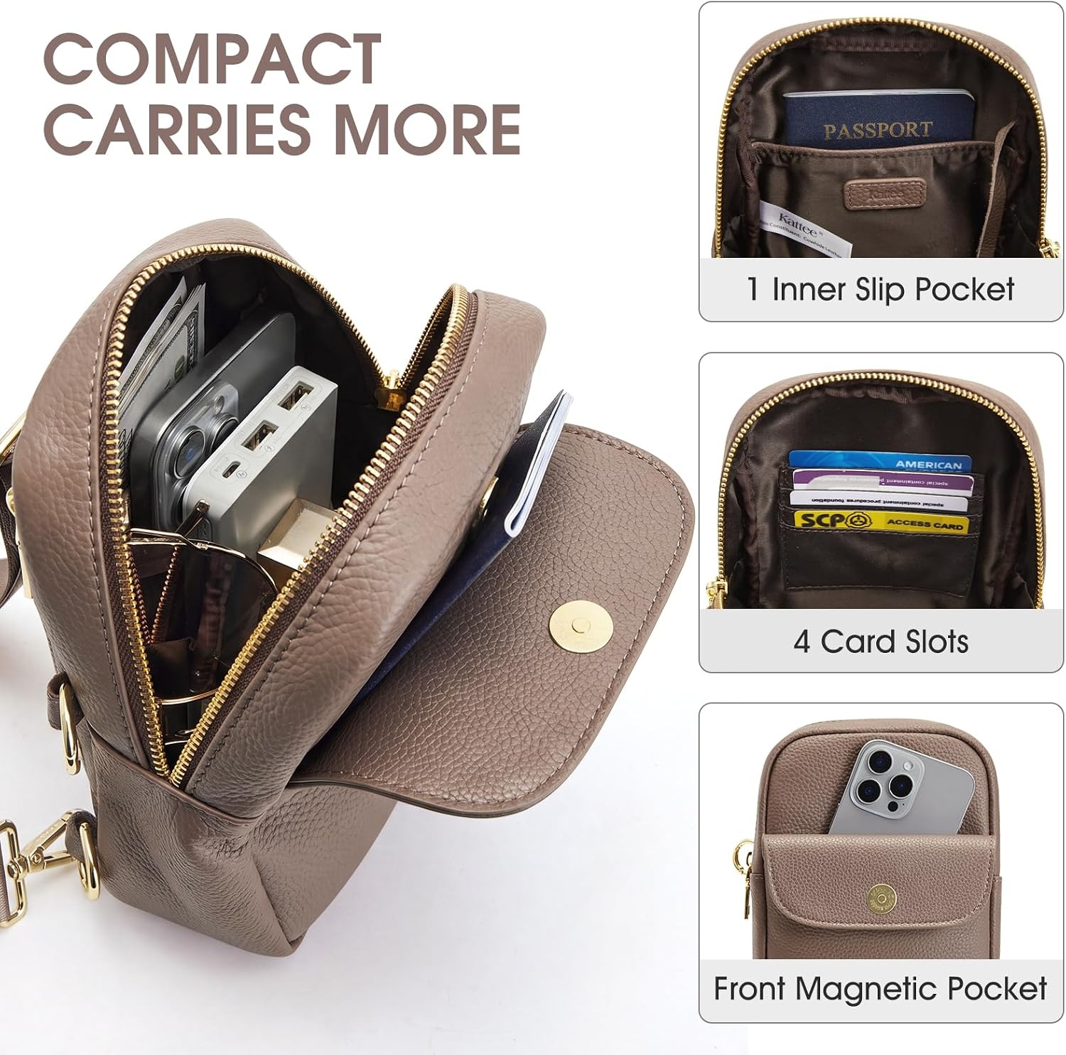 image:imageKattee Sling Bag for Women Small Crossbody Bags with RFID BlockingKhaki
