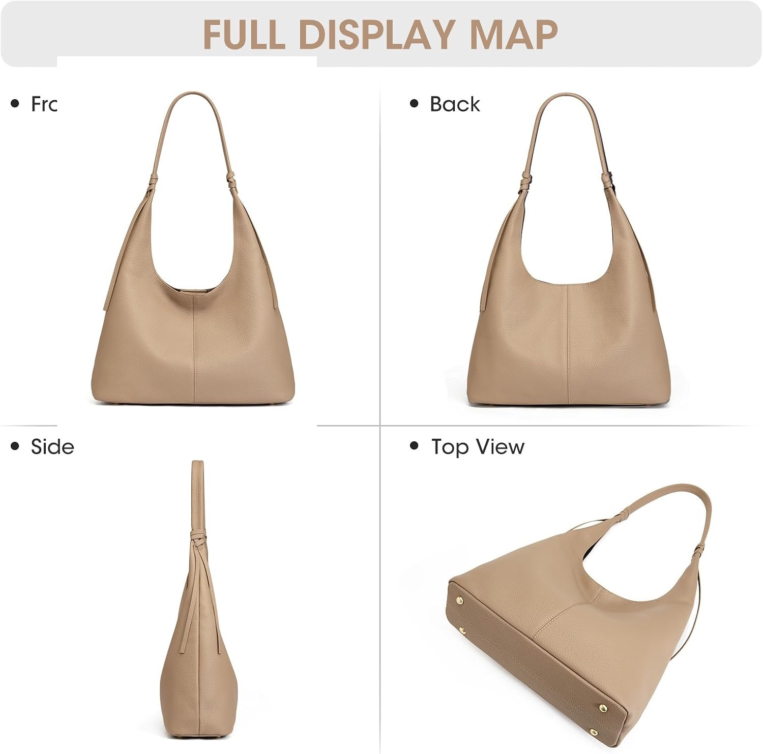 image:imageKattee Genuine Leather Shoulder Bag for Women Slouchy Hobo BagsApricot