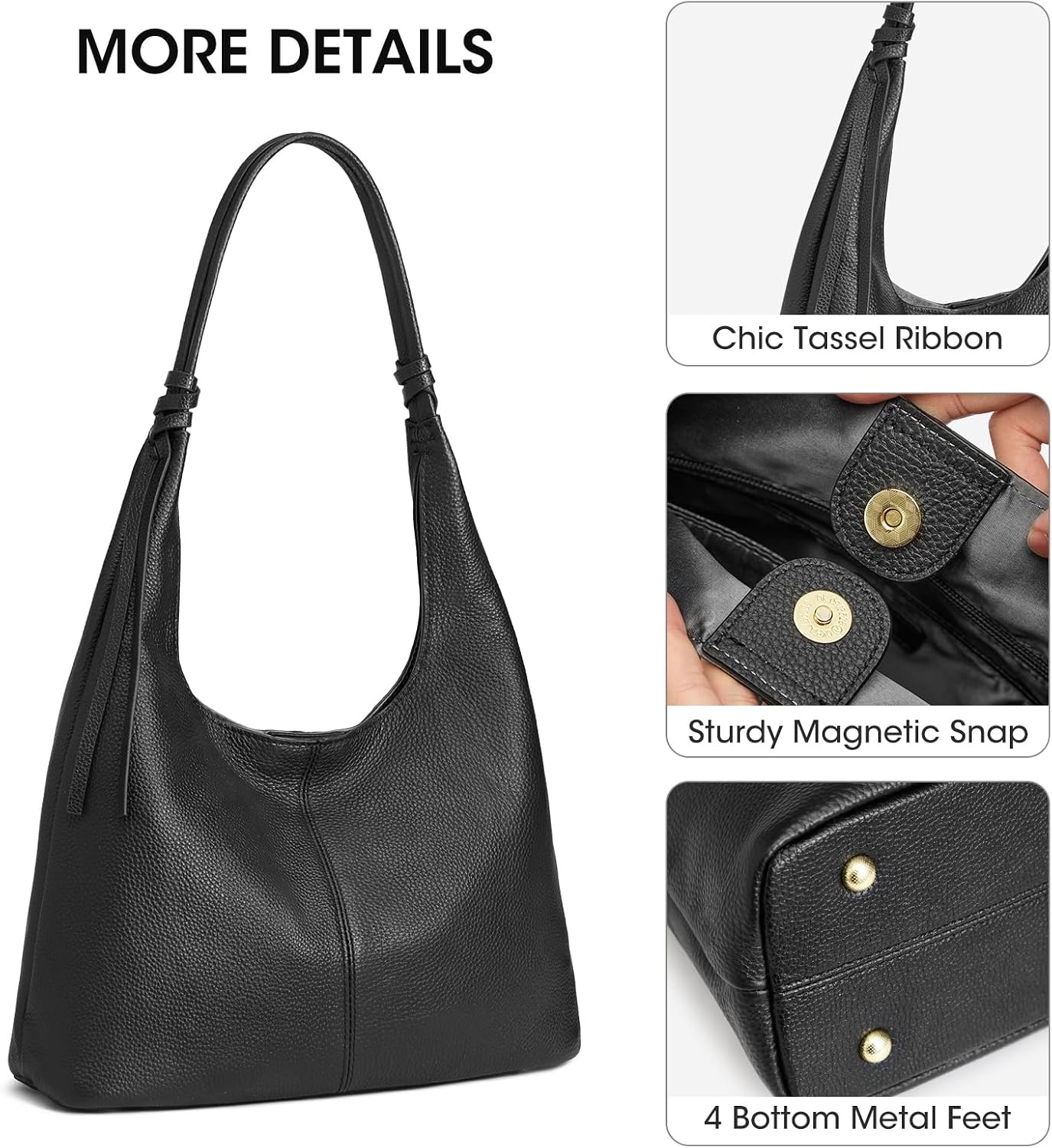 image:imageKattee Genuine Leather Shoulder Bag for Women Slouchy Hobo BagsBlack