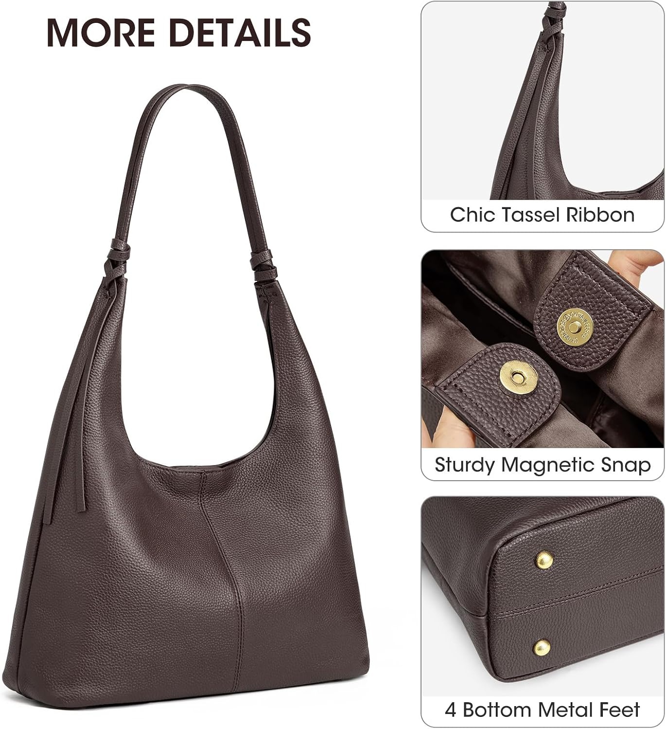 image:imageKattee Genuine Leather Shoulder Bag for Women Slouchy Hobo BagsCoffee