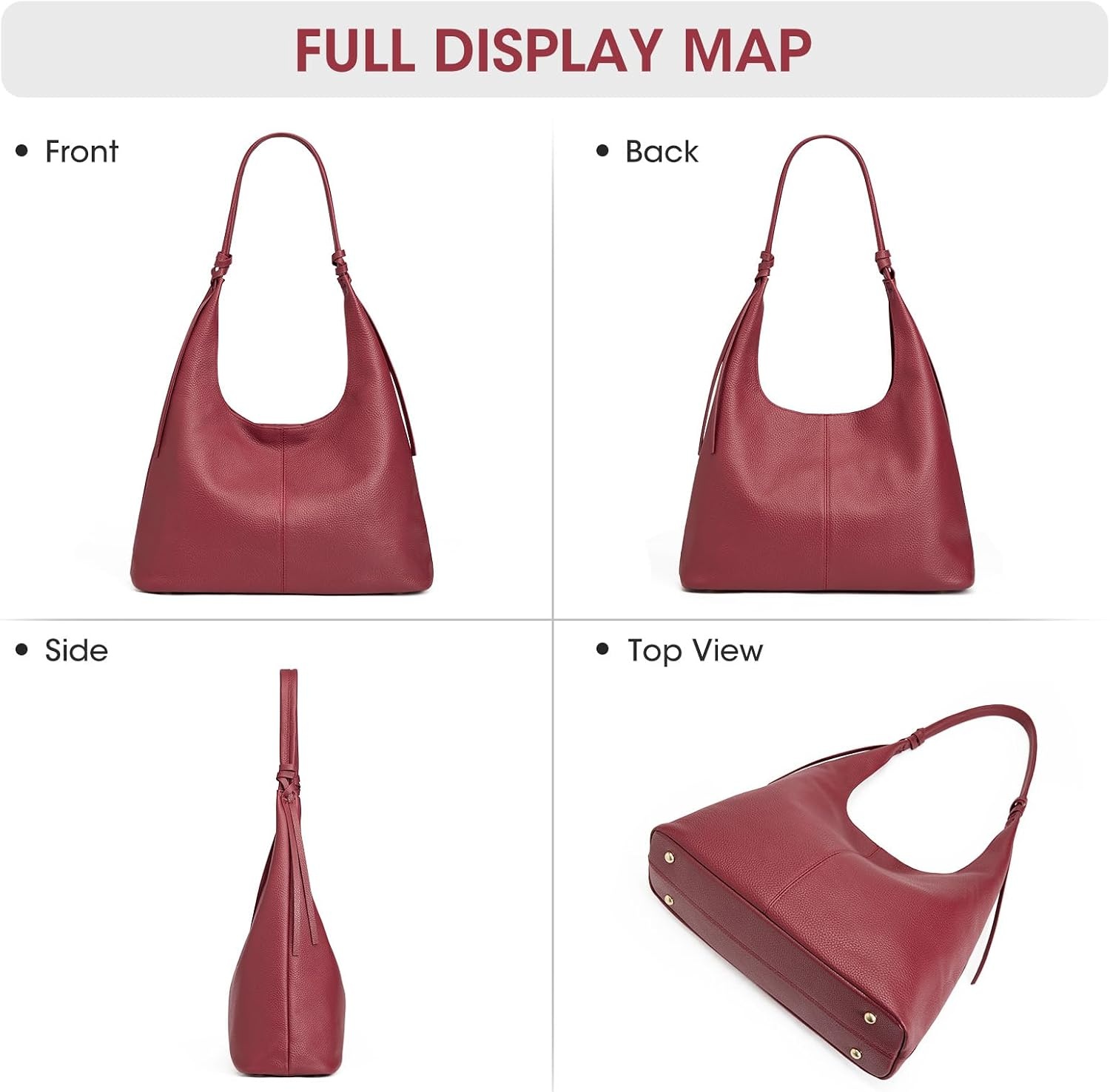 image:imageKattee Genuine Leather Shoulder Bag for Women Slouchy Hobo BagsWine Red