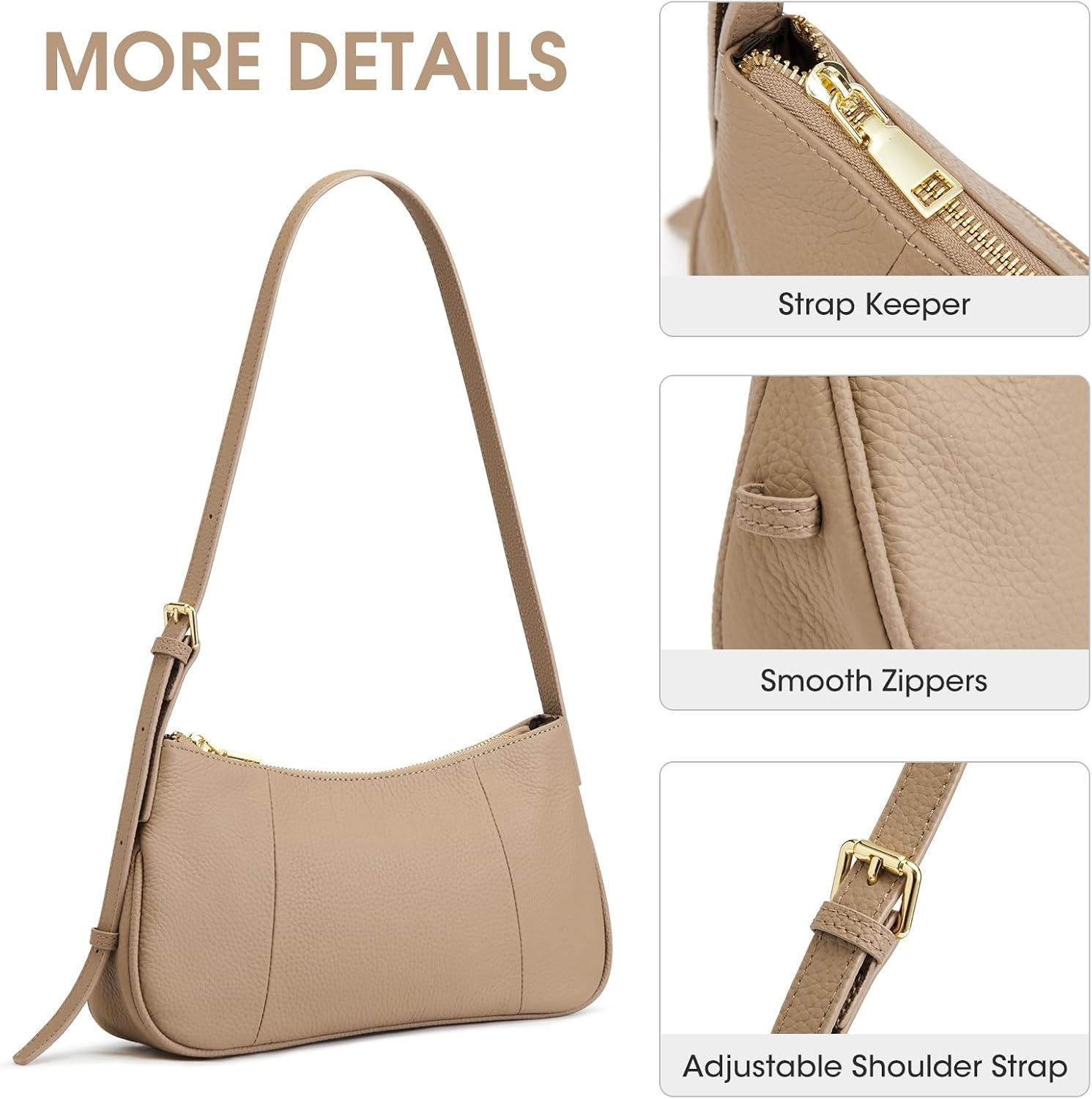 image:imageKattee Small Shoulder Bag for Women Crescent Leather Purse HandbagApricot