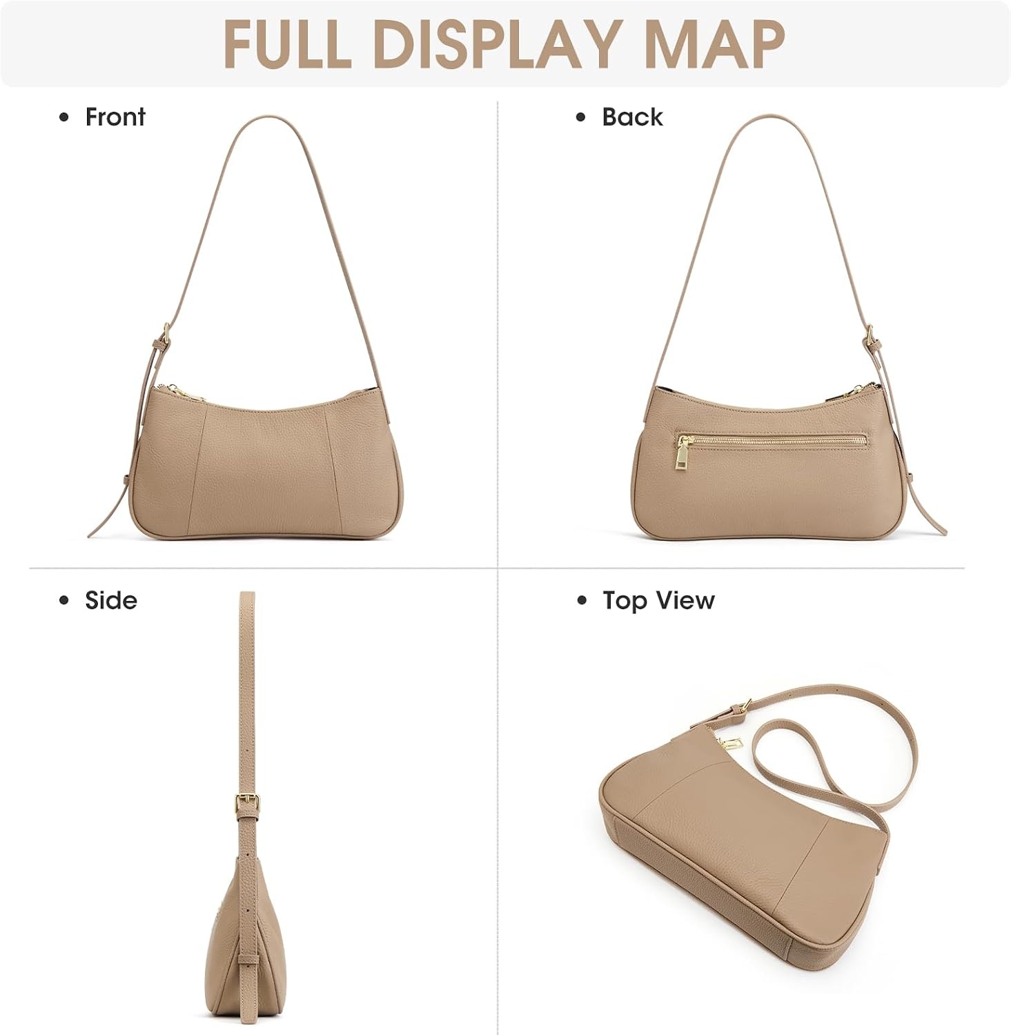 image:imageKattee Small Shoulder Bag for Women Crescent Leather Purse HandbagApricot