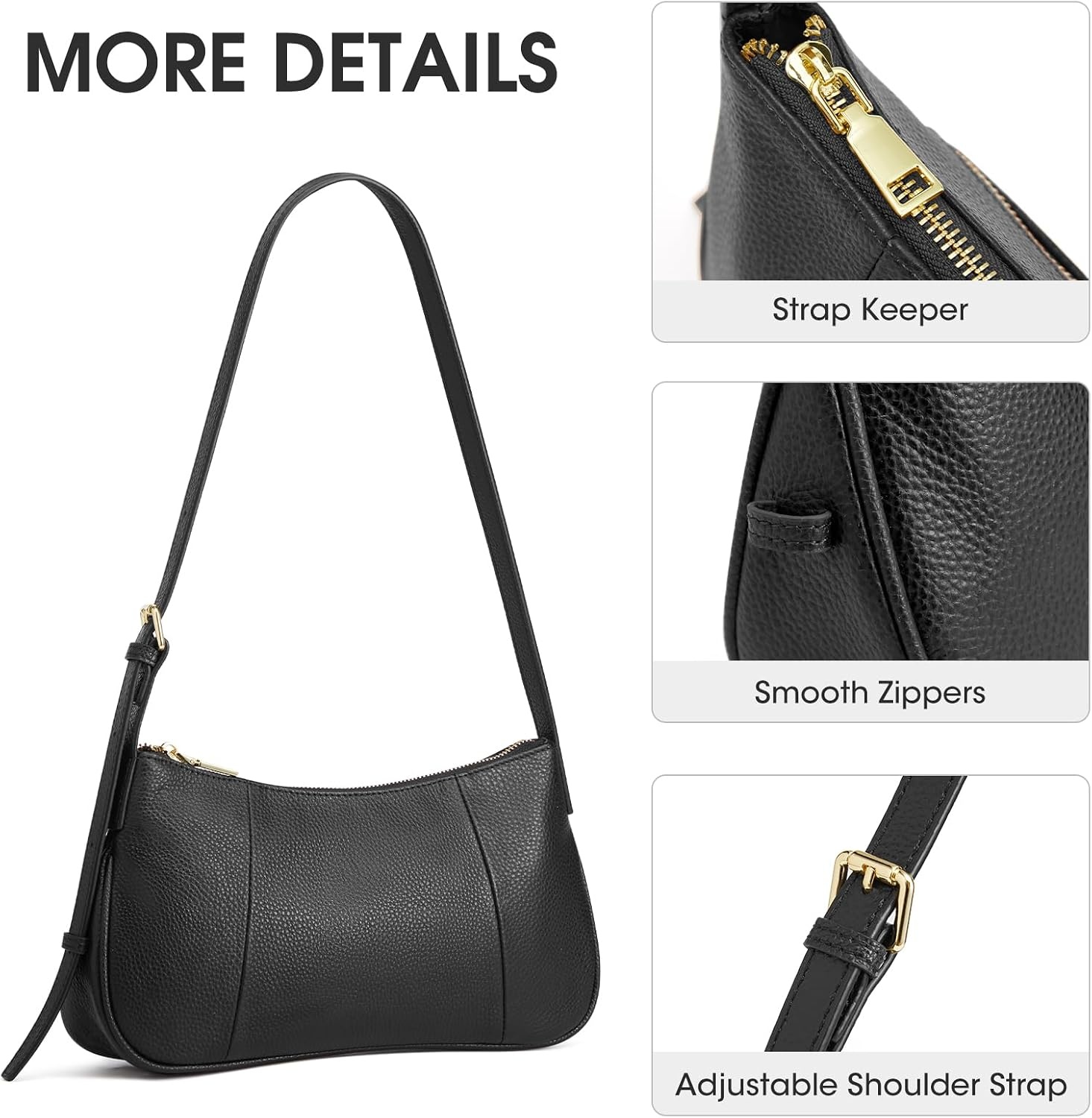 image:imageKattee Small Shoulder Bag for Women Crescent Leather Purse HandbagBlack