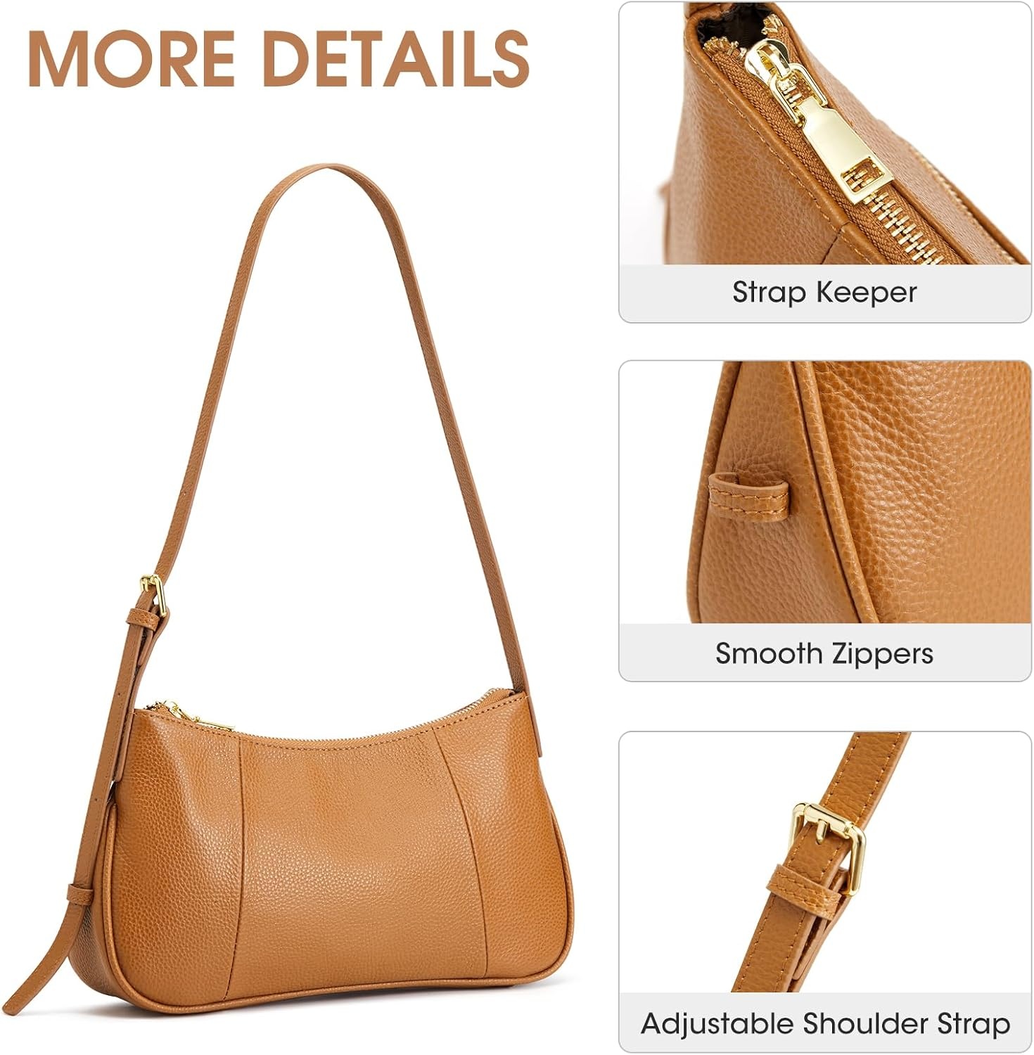 image:imageKattee Small Shoulder Bag for Women Crescent Leather Purse HandbagBrown