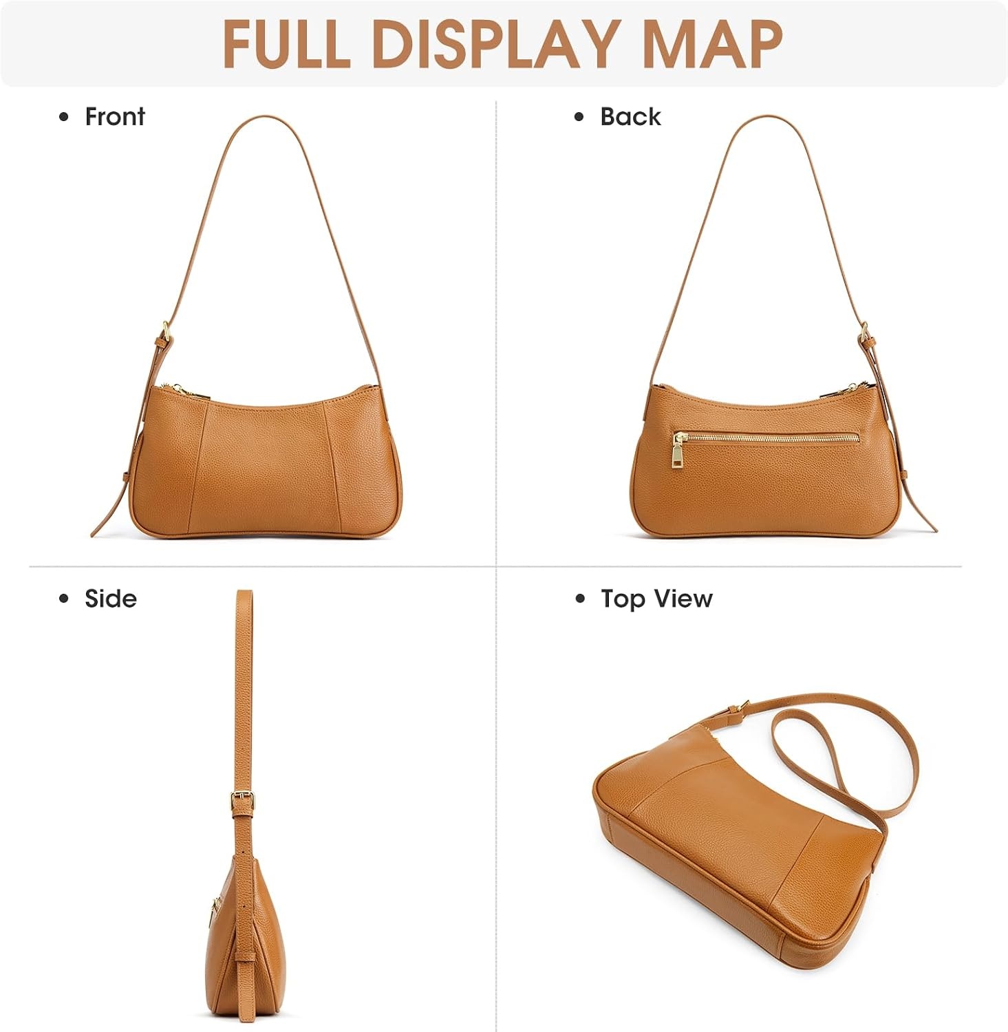 image:imageKattee Small Shoulder Bag for Women Crescent Leather Purse HandbagBrown
